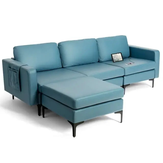 Living Room Deluxe Furniture Set-Accent Chair + Modular L-Shaped Sectional Sofa + LED Coffee Table - Living Room