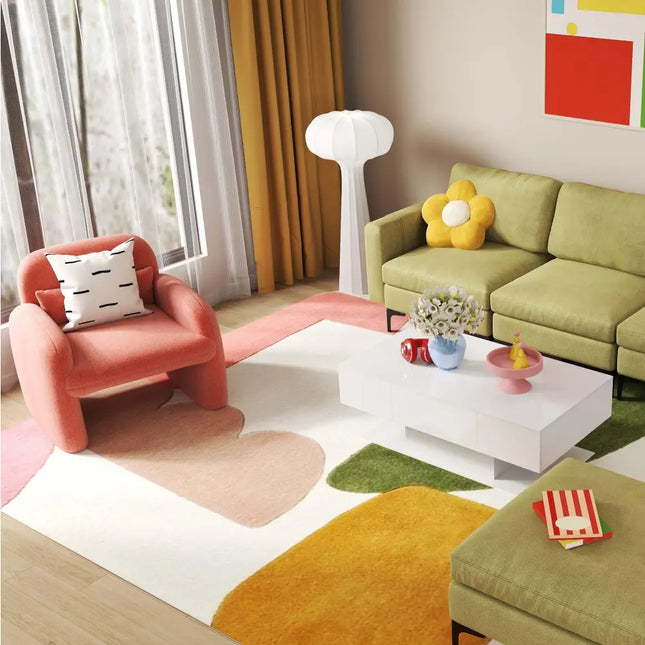 Living Room Deluxe Furniture Set-Accent Chair + Modular L-Shaped Sectional Sofa + LED Coffee Table - Living Room