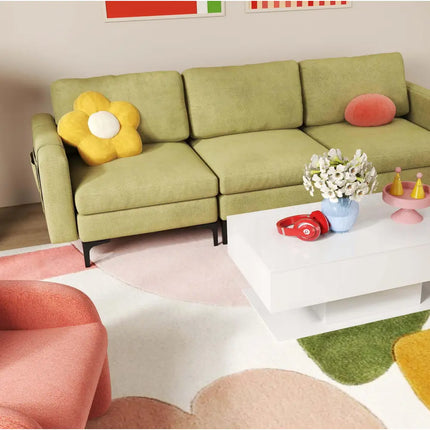 Living Room Deluxe Furniture Set-Accent Chair + Modular L-Shaped Sectional Sofa + LED Coffee Table - Living Room