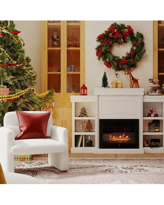 Living Room Set: 70 Inch Media Entertainment Center and Modern Upholstered Chenille Accent Chair - Living Room