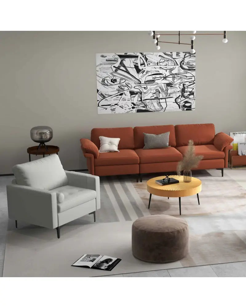 Living Room Set: Floor Lamp + Accent Chair + 3-Seat Sofa - Living Room