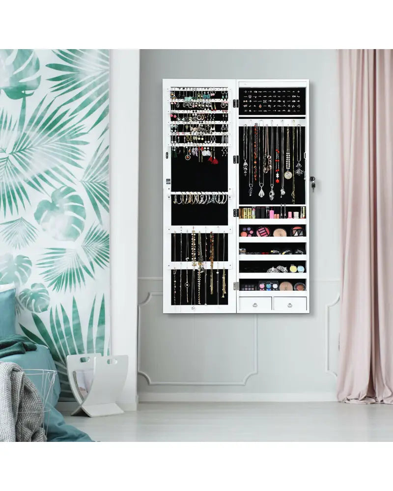 Lockable Armoire Jewelry Cabinet with LED Lights - White - Jewelry Armoires