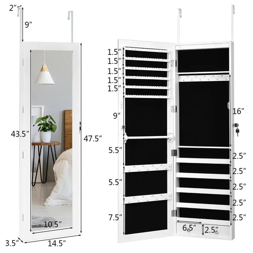 Lockable Armoire Jewelry Cabinet with LED Lights - White - Jewelry Armoires