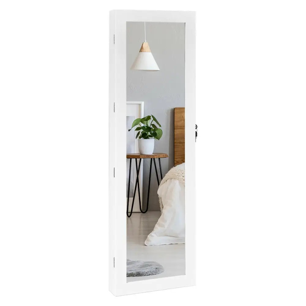 Lockable Armoire Jewelry Cabinet with LED Lights - White - Jewelry Armoires
