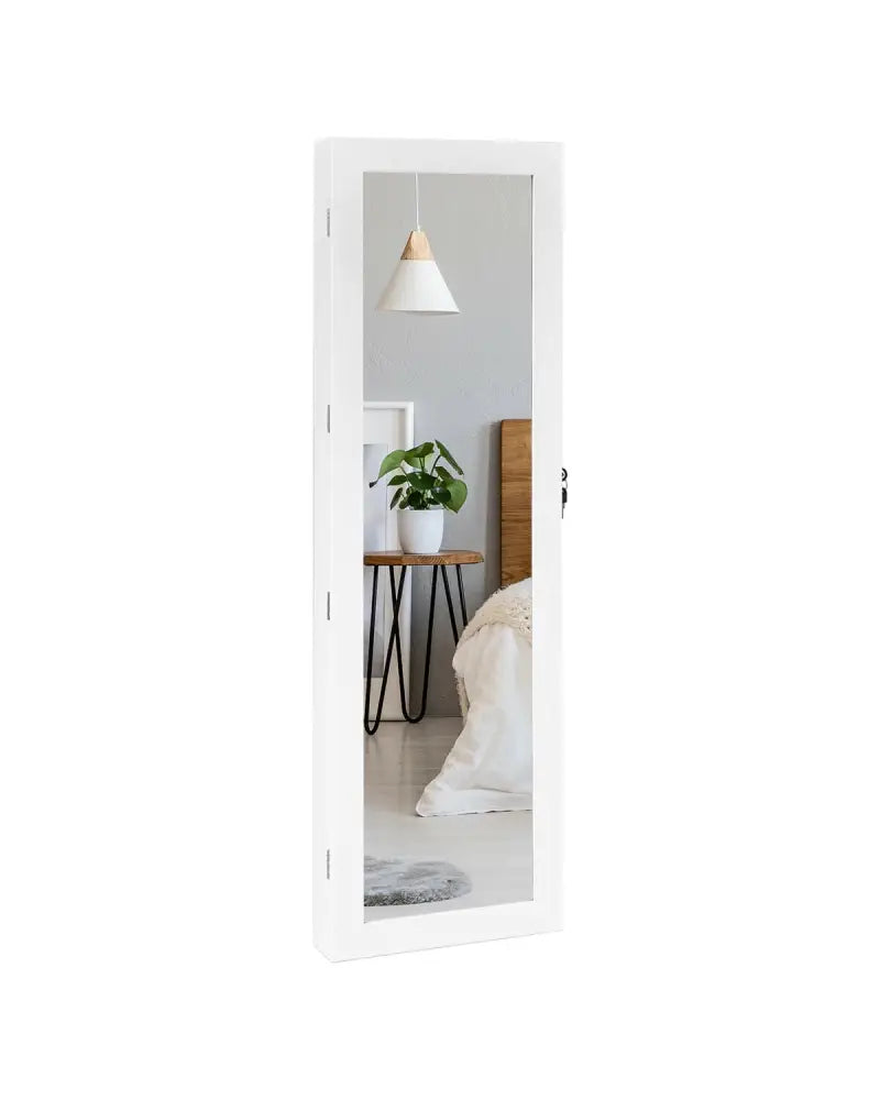 Lockable Armoire Jewelry Cabinet with LED Lights - White - Jewelry Armoires