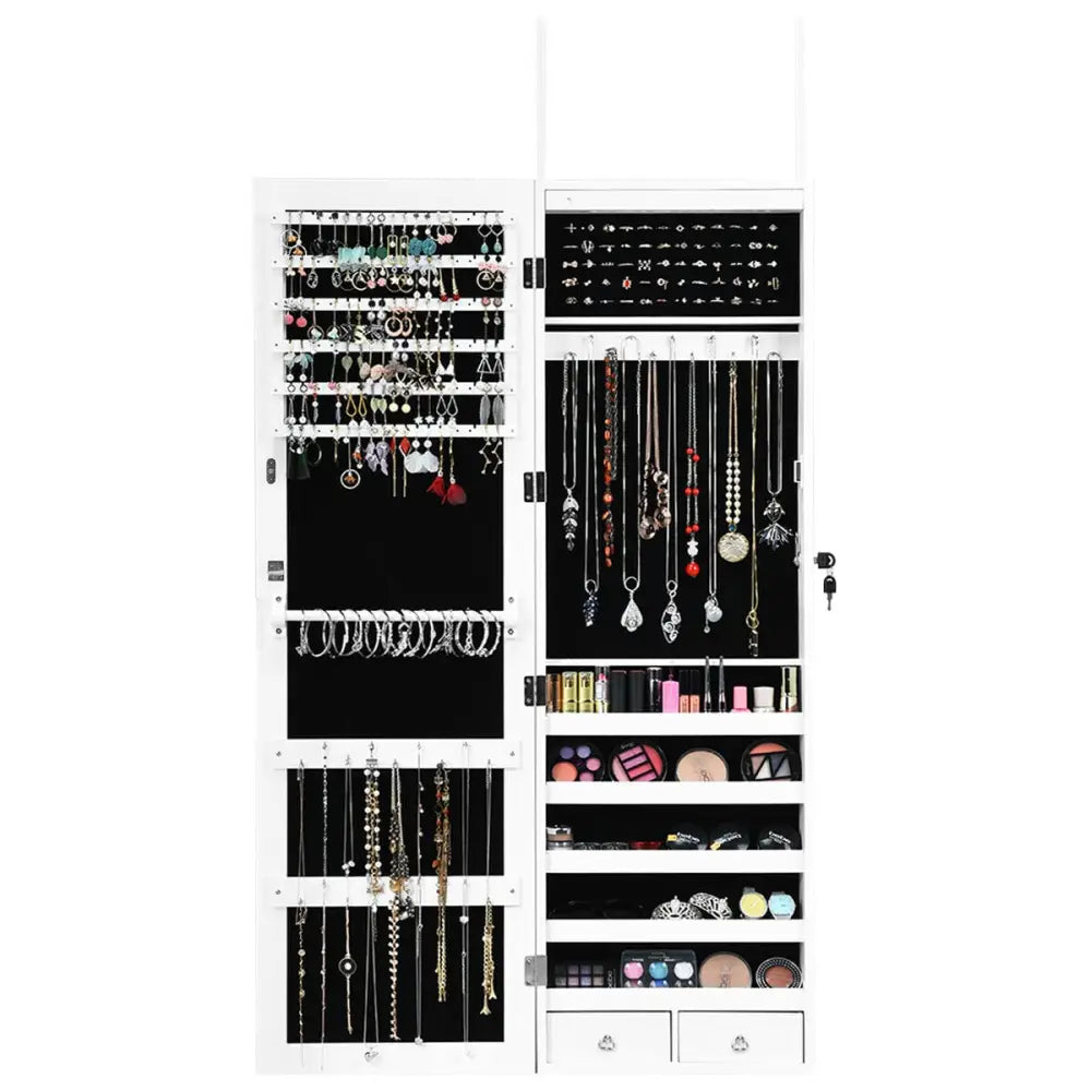 Lockable Armoire Jewelry Cabinet with LED Lights - White - Jewelry Armoires