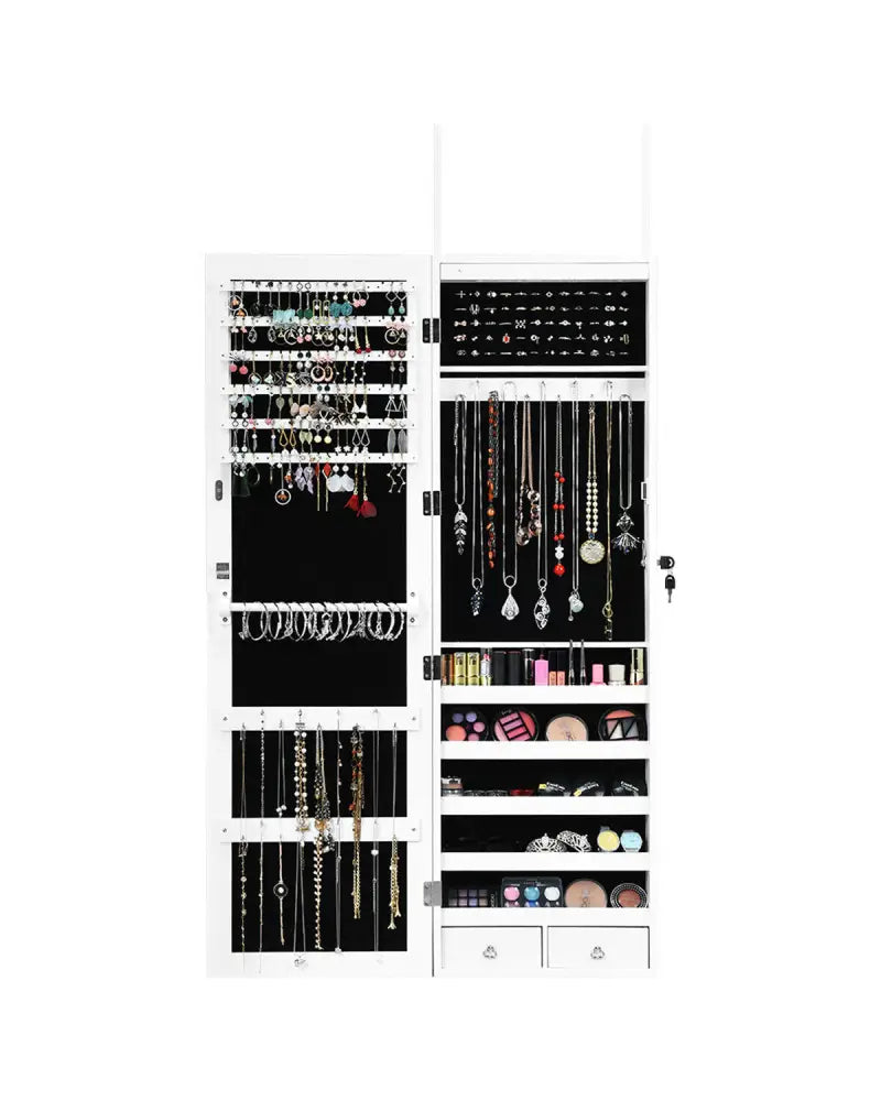 Lockable Armoire Jewelry Cabinet with LED Lights - White - Jewelry Armoires