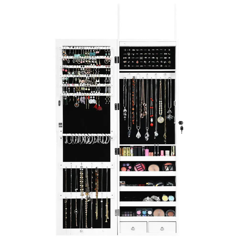 Lockable Armoire Jewelry Cabinet with LED Lights - White - Jewelry Armoires
