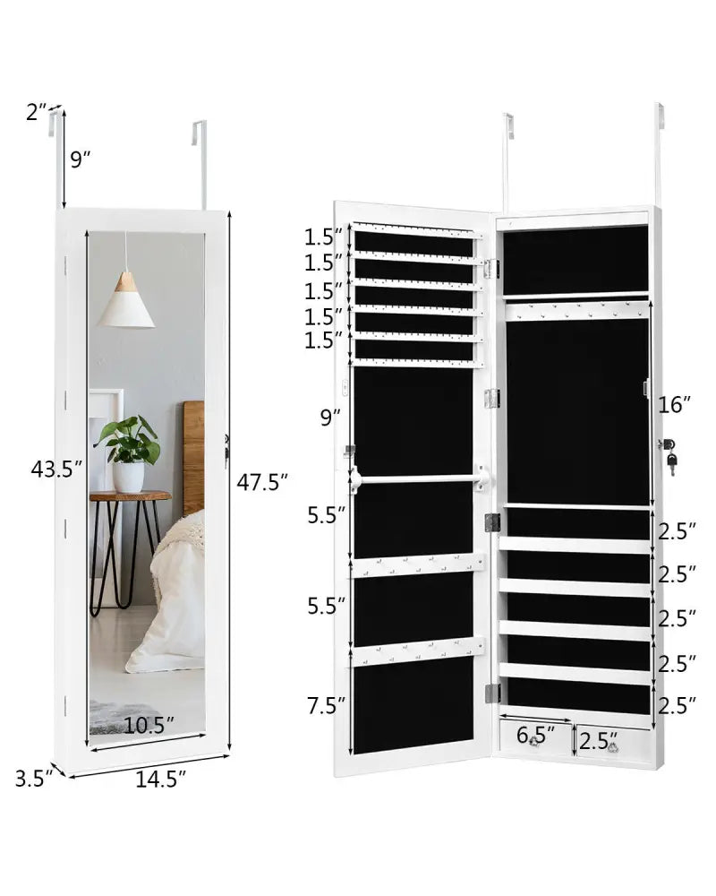 Lockable Armoire Jewelry Cabinet with LED Lights - White - Jewelry Armoires