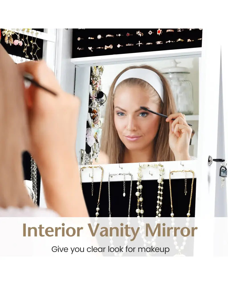 Lockable Freestanding Jewelry Armoire with Full Length Mirror-White - White - Jewelry Armoires