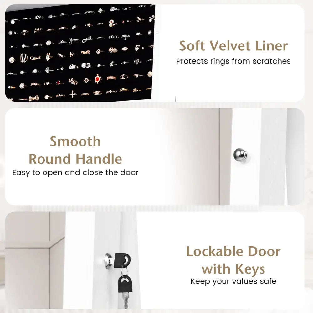 Lockable Freestanding Jewelry Armoire with Full Length Mirror-White - White - Jewelry Armoires