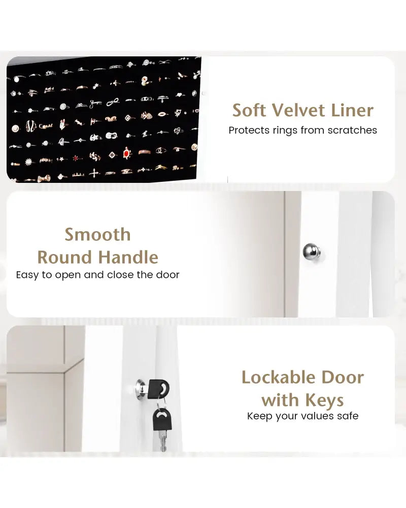 Lockable Freestanding Jewelry Armoire with Full Length Mirror-White - White - Jewelry Armoires