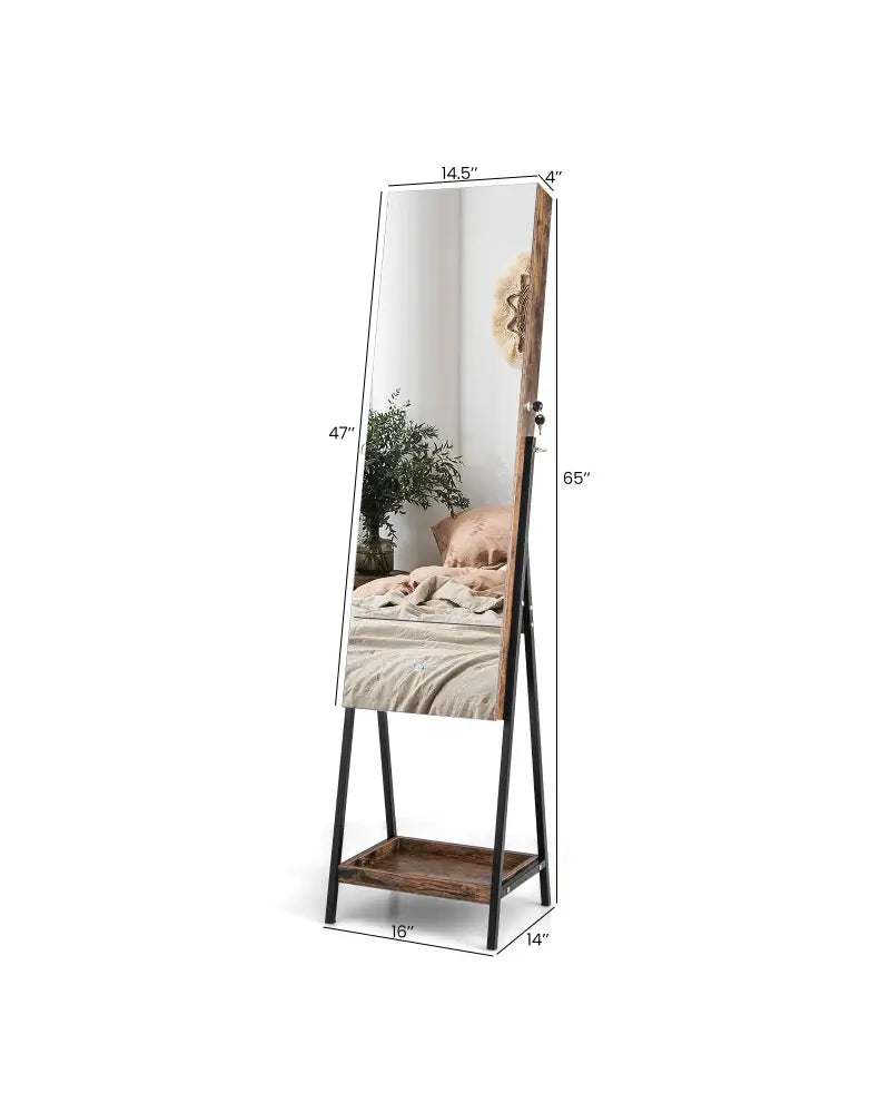 Lockable Freestanding Jewelry Organizer with Full-Length Frameless Mirror-White - White - Jewelry Armoires