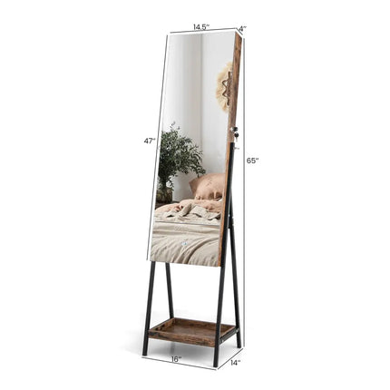 Lockable Freestanding Jewelry Organizer with Full-Length Frameless Mirror-Rustic Brown - Rustic Brown - Jewelry Armoires