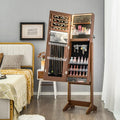 Lockable Jewelry Armoire Standing Cabinet with Lighted Full-Length Mirror-Walnut - Walnut - Jewelry Armoires