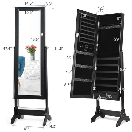 Lockable Mirrored Jewelry Cabinet Armoire Storage Organizer Box-Black - Black - Jewelry Armoires