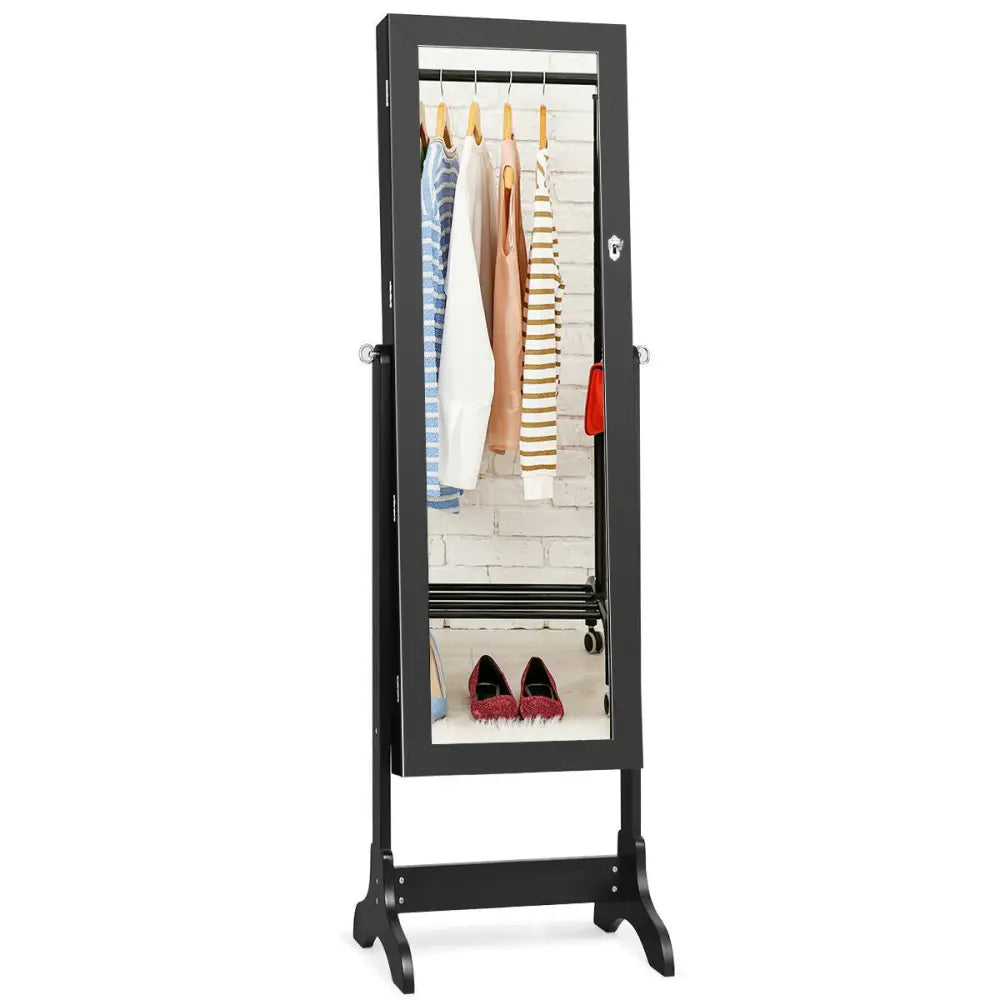 Lockable Mirrored Jewelry Cabinet Armoire Storage Organizer Box-Black - Black - Jewelry Armoires