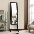Lockable Mirrored Jewelry Cabinet Armoire Storage Organizer Box-Black - Black - Jewelry Armoires