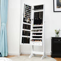Lockable Mirrored Jewelry Cabinet Armoire Storage Organizer Box-White - White - Jewelry Armoires