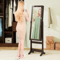 Lockable Mirrored Jewelry Cabinet with Stand and Led Lights-Brown - Brown - Jewelry Armoires