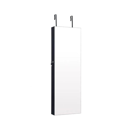 Lockable Storage Jewelry Cabinet with Frameless Mirror-Black - Black - Jewelry Armoires