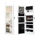 Lockable Wall Door Mounted Mirror Jewelry Cabinet with LED Lights-White - White - Jewelry Armoires