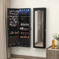 Lockable Wall Mounted Mirror Jewelry Armoire with 5 LEDs and 6 Drawers-Black - Black - Jewelry Armoires