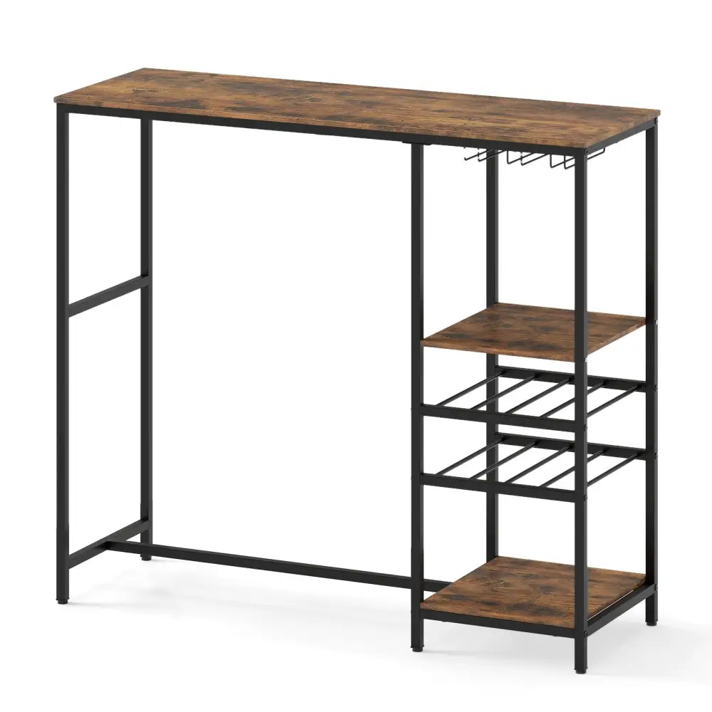 Long Bar Table Bar Height Dining Table with Storage Shelves-Rustic Brown - Rustic Brown - Bar Tables