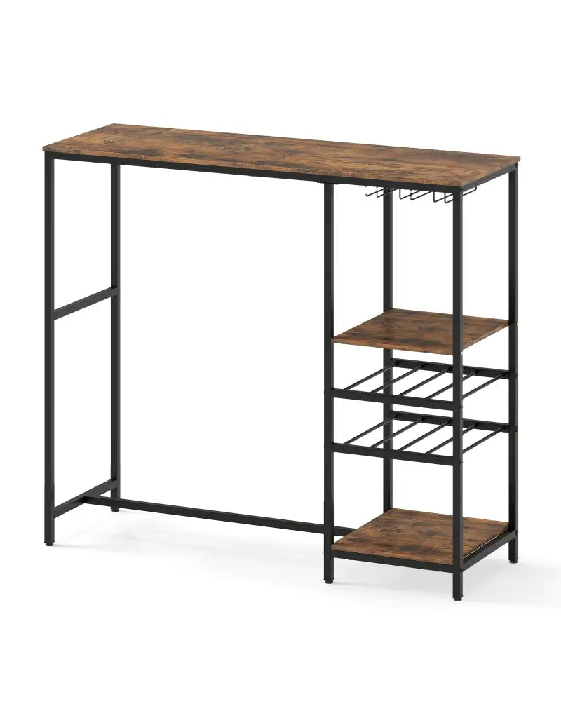 Long Bar Table Bar Height Dining Table with Storage Shelves-Rustic Brown - Rustic Brown - Bar Tables