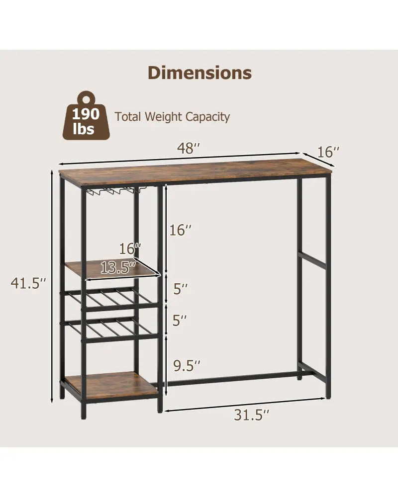 Long Bar Table Bar Height Dining Table with Storage Shelves-Rustic Brown - Rustic Brown - Bar Tables