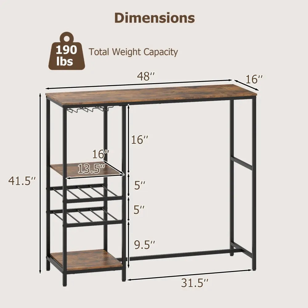 Long Bar Table Bar Height Dining Table with Storage Shelves-Rustic Brown - Rustic Brown - Bar Tables