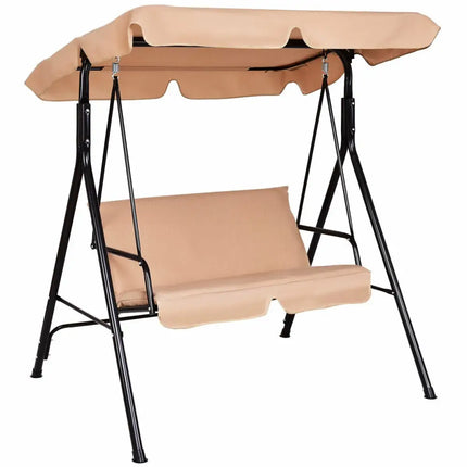 Loveseat Cushioned Patio Steel Frame Swing Glider -Beige - Beige - Porch Swings