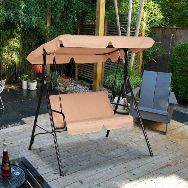 Loveseat Cushioned Patio Steel Frame Swing Glider -Beige - Beige - Porch Swings