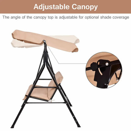 Loveseat Cushioned Patio Steel Frame Swing Glider -Beige - Beige - Porch Swings