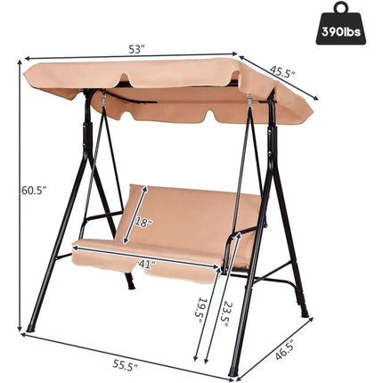 Loveseat Cushioned Patio Steel Frame Swing Glider -Beige - Beige - Porch Swings