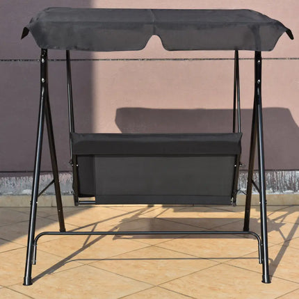 Loveseat Cushioned Patio Steel Frame Swing Glider -Black - Black - Porch Swings