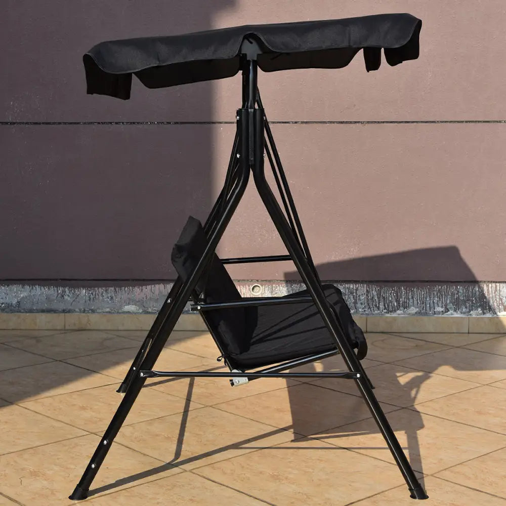 Loveseat Cushioned Patio Steel Frame Swing Glider -Black - Black - Porch Swings