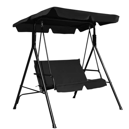 Loveseat Cushioned Patio Steel Frame Swing Glider -Black - Black - Porch Swings