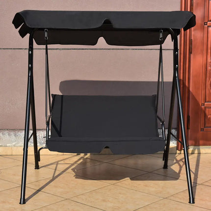 Loveseat Cushioned Patio Steel Frame Swing Glider -Black - Black - Porch Swings