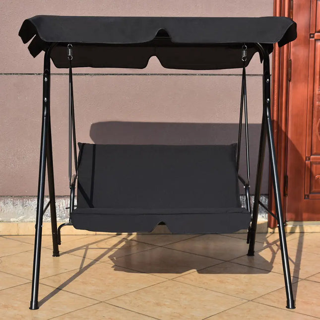 Loveseat Cushioned Patio Steel Frame Swing Glider -Black - Black - Porch Swings