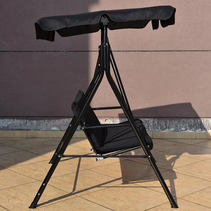 Loveseat Cushioned Patio Steel Frame Swing Glider -Black - Black - Porch Swings