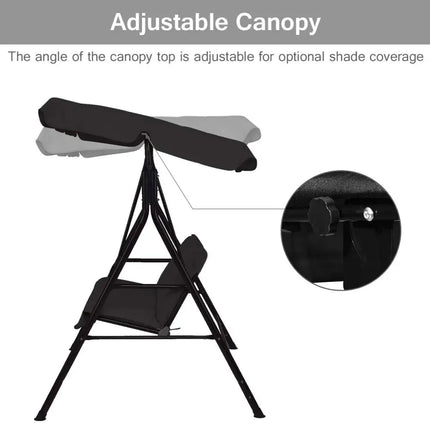 Loveseat Cushioned Patio Steel Frame Swing Glider -Black - Black - Porch Swings