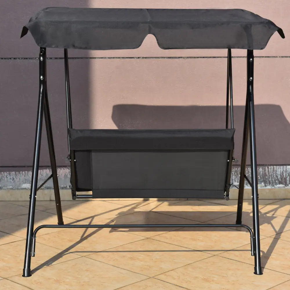 Loveseat Cushioned Patio Steel Frame Swing Glider -Black - Black - Porch Swings