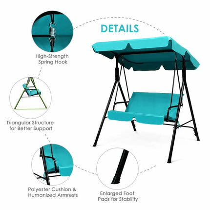 Loveseat Cushioned Patio Steel Frame Swing Glider -Blue - Blue - Porch Swings