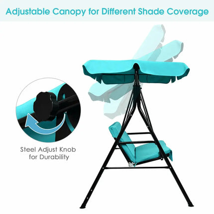 Loveseat Cushioned Patio Steel Frame Swing Glider -Blue - Blue - Porch Swings