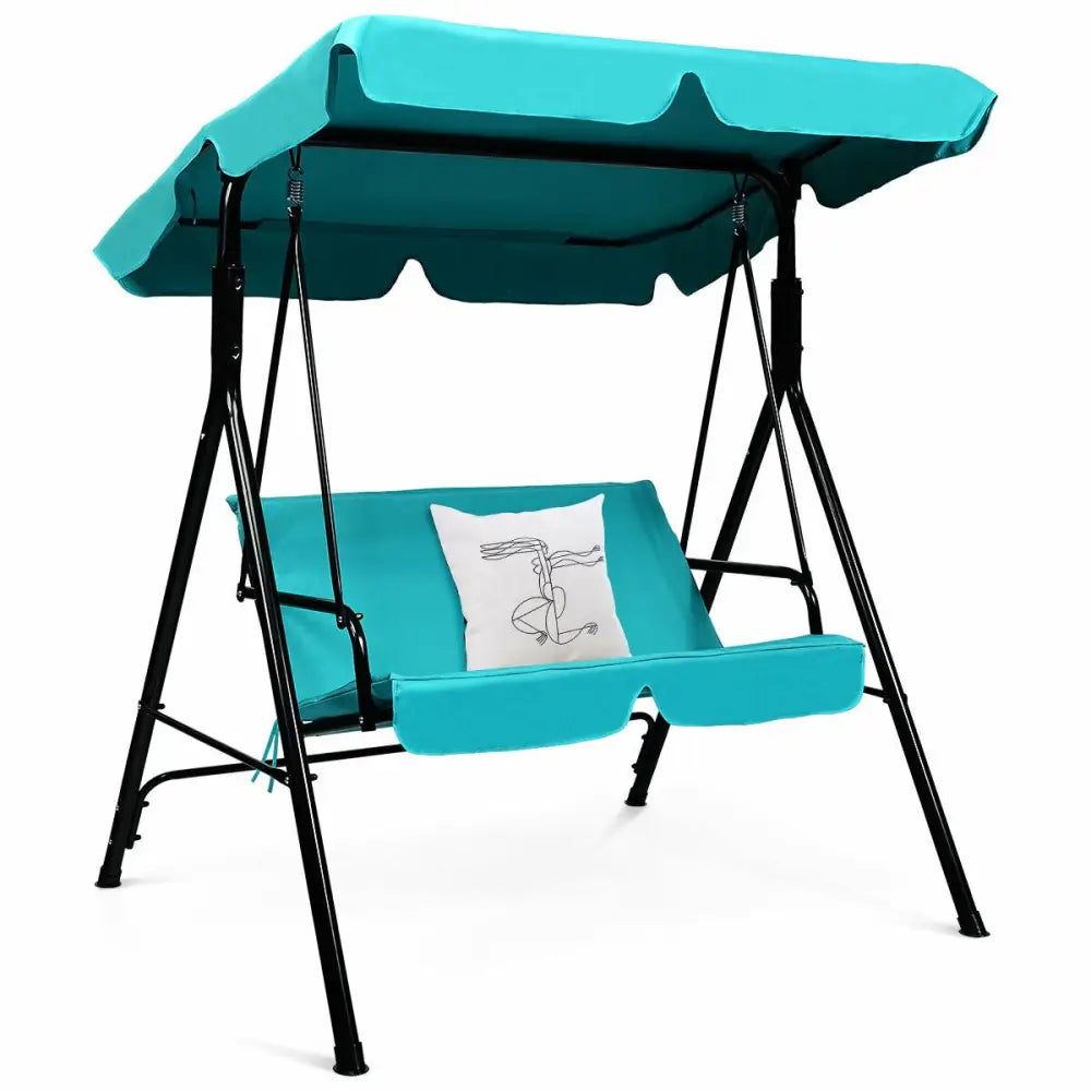Loveseat Cushioned Patio Steel Frame Swing Glider -Blue - Blue - Porch Swings
