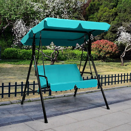 Loveseat Cushioned Patio Steel Frame Swing Glider -Blue - Blue - Porch Swings