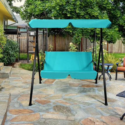 Loveseat Cushioned Patio Steel Frame Swing Glider -Blue - Blue - Porch Swings