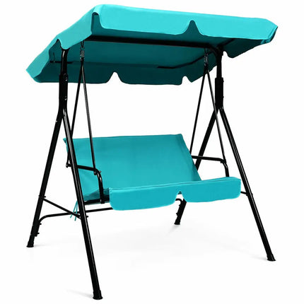 Loveseat Cushioned Patio Steel Frame Swing Glider -Blue - Blue - Porch Swings