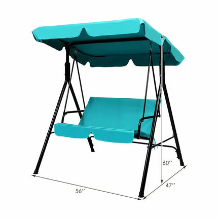 Loveseat Cushioned Patio Steel Frame Swing Glider -Blue - Blue - Porch Swings